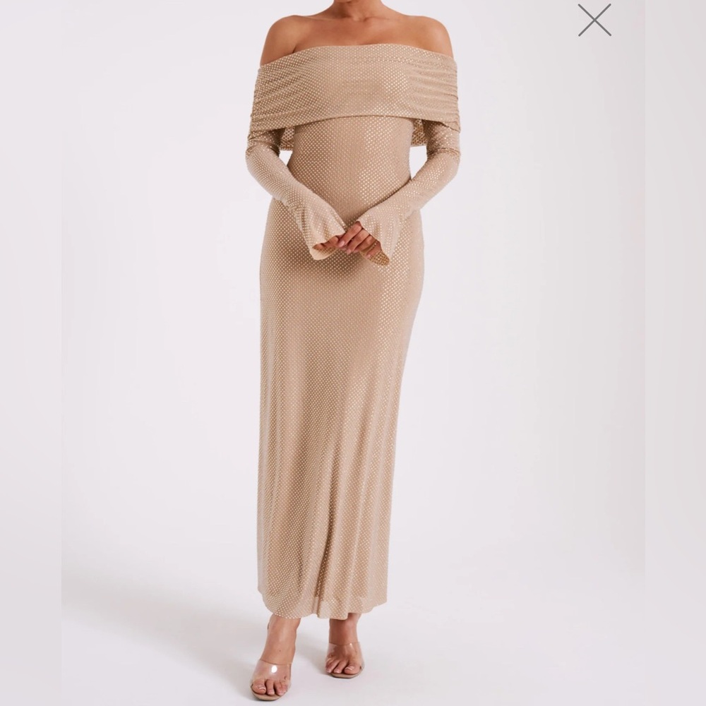 MESHKI Marcel Off Shoulder Diamanté Maxi Dress